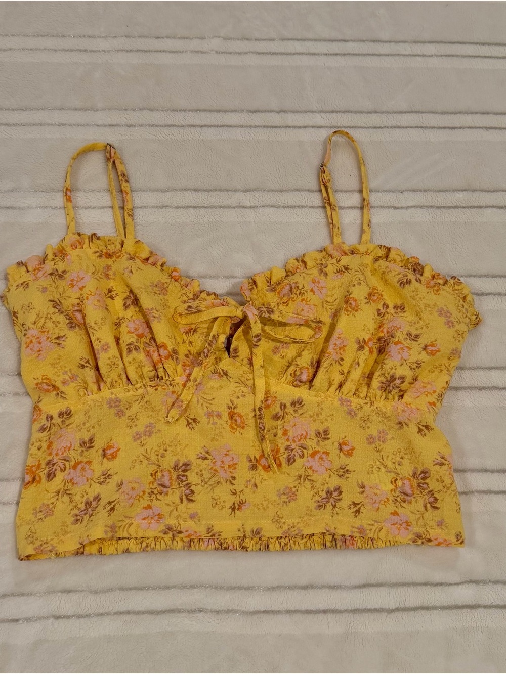 Love Tree Yellow Floral Ruffle Tie-Front Cami